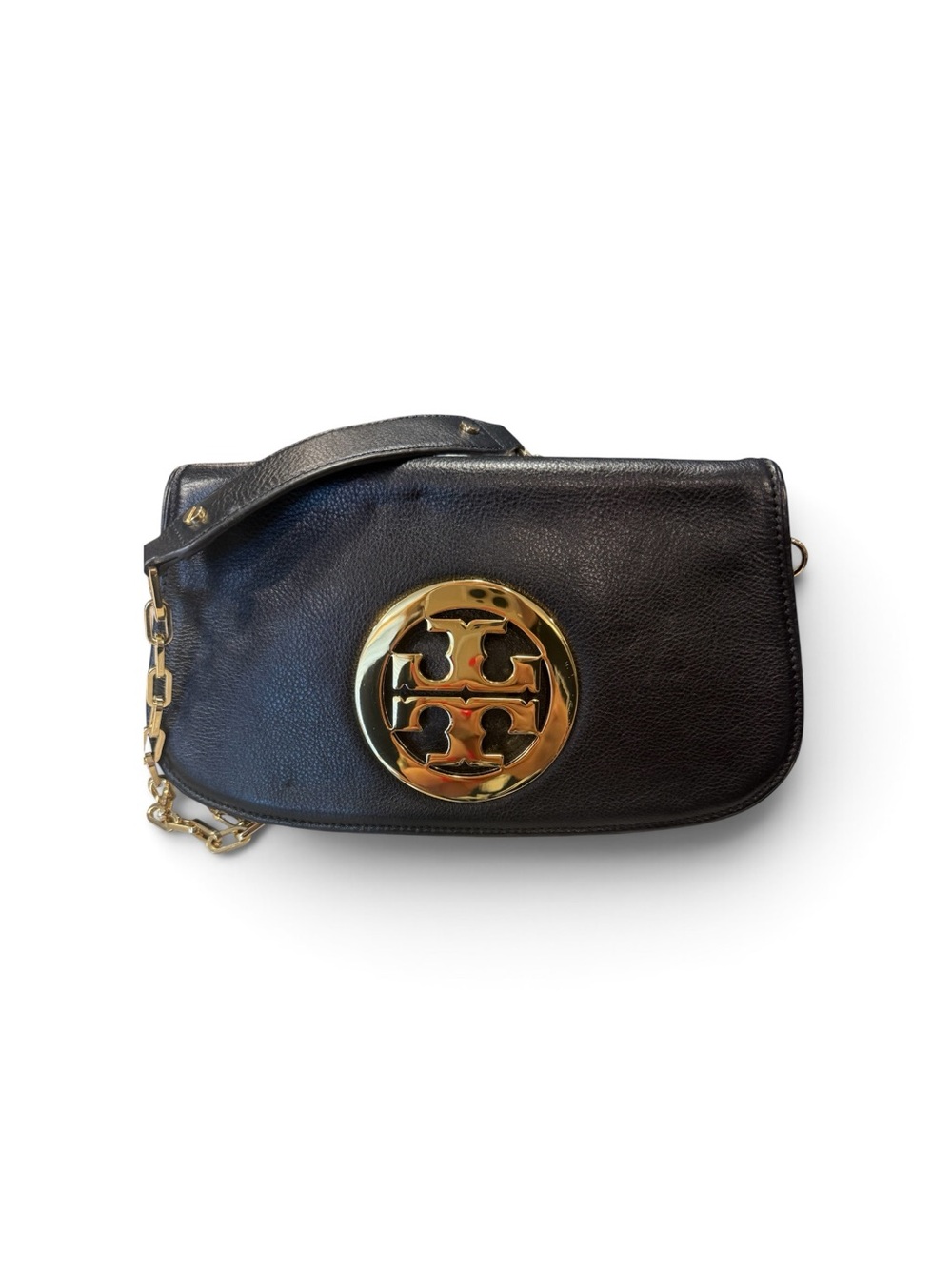 Tory Burch Reva Black Pebbled Leather Crossbody Clutch Purse Bag Gold Hardware - Picture 4 of 8